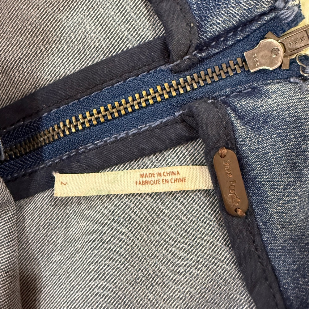 Free People Denim Mini Skirt High Waisted Seamed Blue Jean Medium Wash Size 2 - Picture 4 of 6